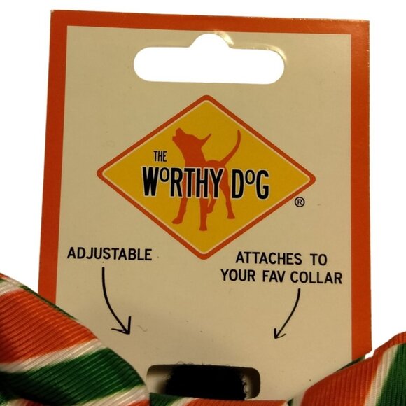 Worthy Dog Christmas Collar Bow Tie Red Green Stripes Pet Dog Cat - Picture 4 of 4